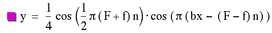 y=1/4*cos([1/2*pi*[F+f]*n])*cos([pi*[b*x-[F-f]*n]])
